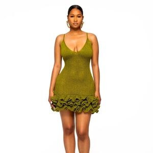 Hanifa Iggy Knit Mini Dress Olive NWT - Size S